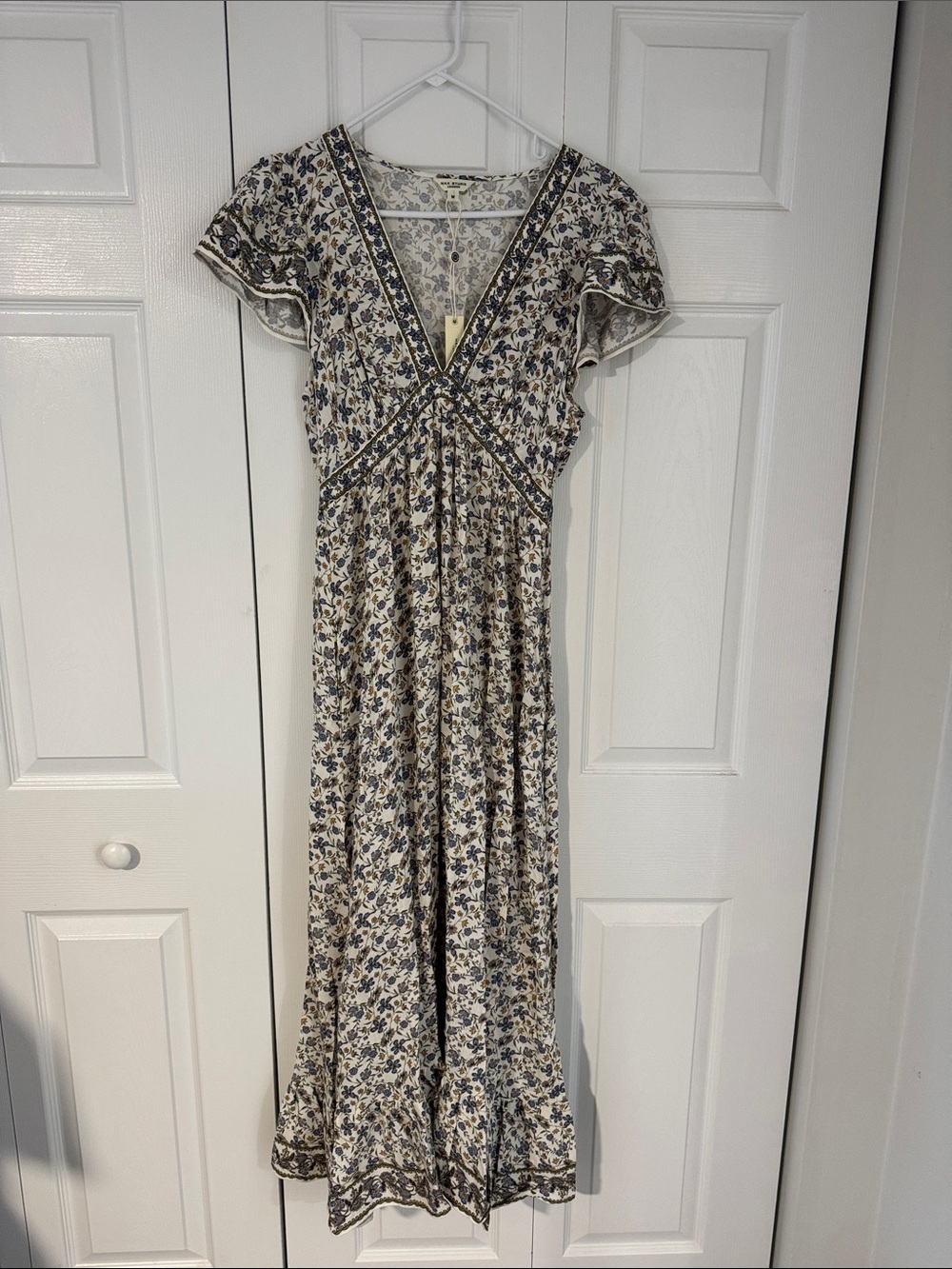 Max Studio Cream Maxi Dress with Blue Floral Print
